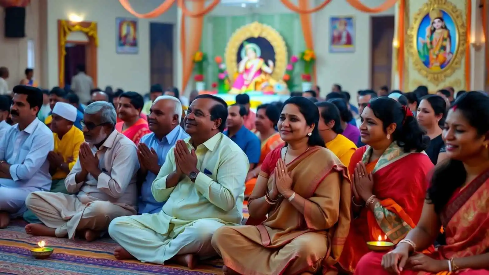 Youth in Devotional Satsang Indian youth in satsang smiling and singing devotional bhajans with joy